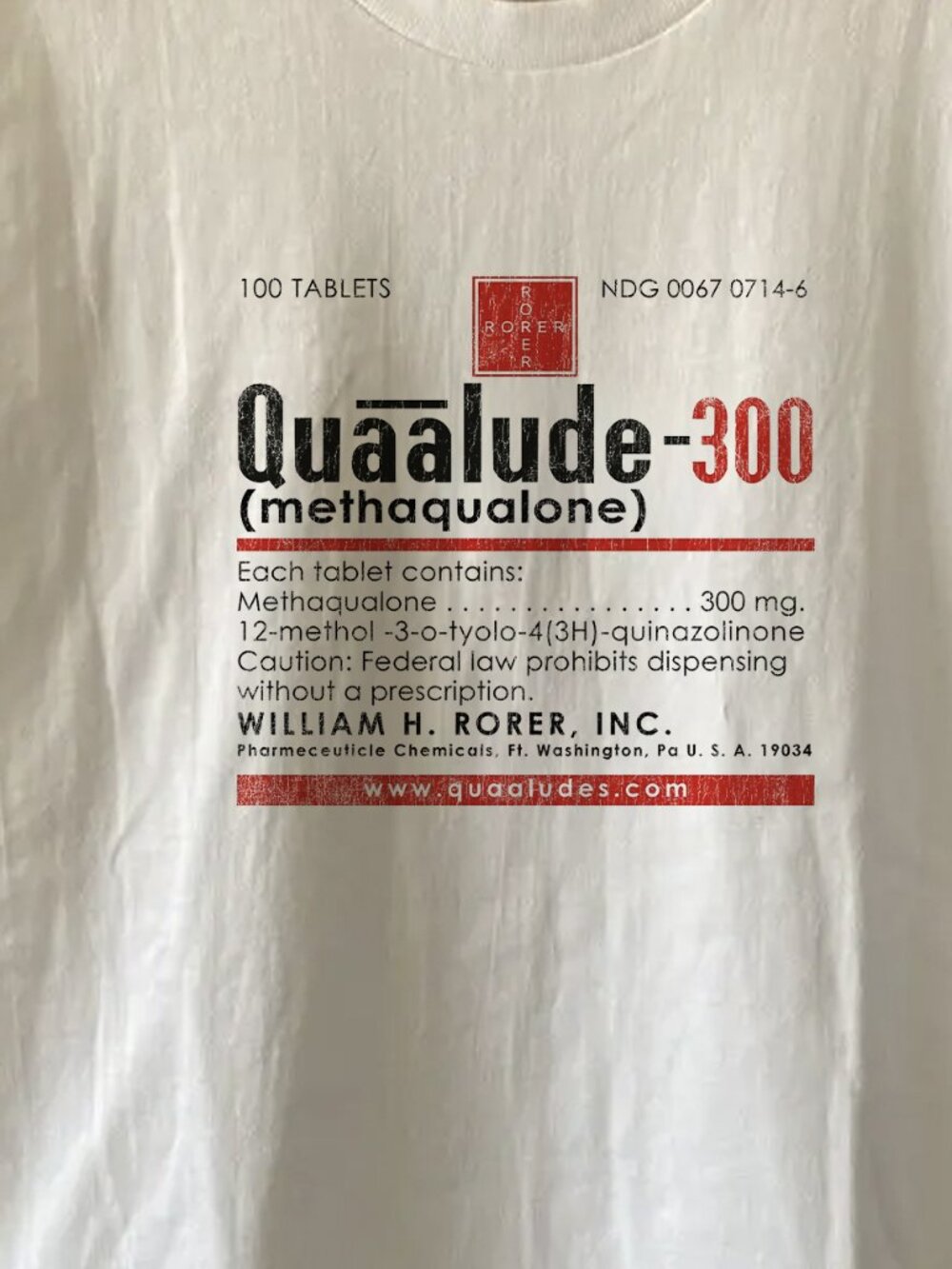 90s Quaalude Pill Promo Washed White Tee - Picture 2 of 5